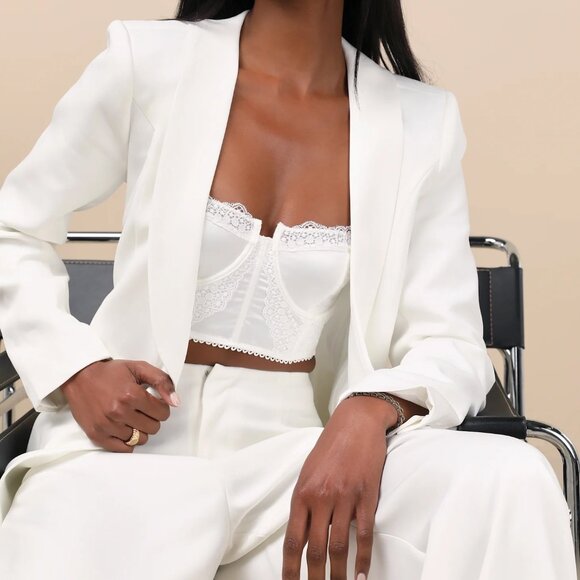 NWT Lulu's Ivory Cream White One-Button Long Sleeve Blazer size S - Picture 1 of 10